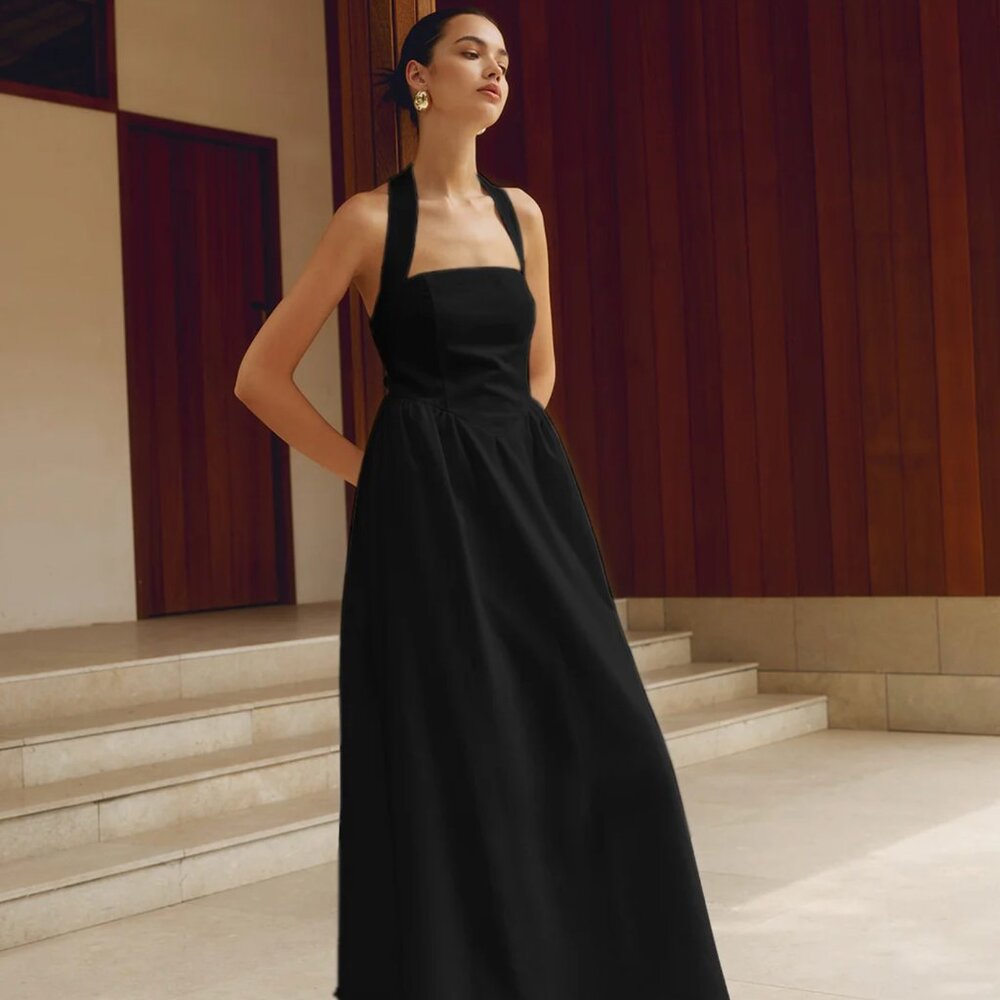 Commense Black Halter Dress- Size M- NEW w/ Tags!